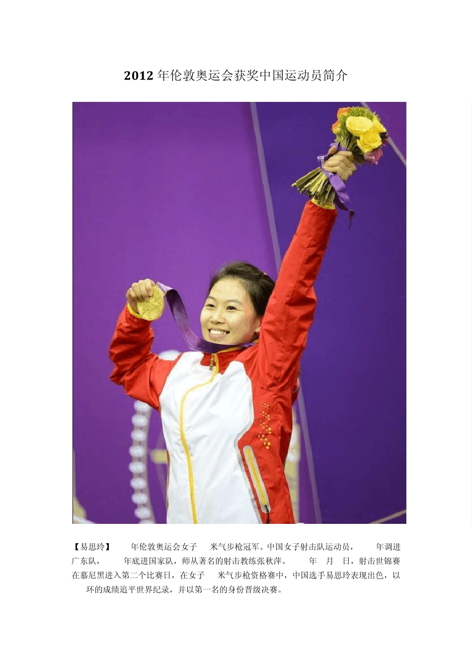 2012年伦敦奥运会获奖中国运动员简介_第1页