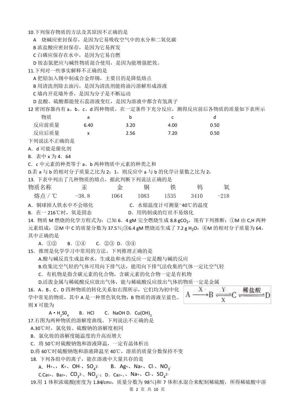 2012年全国初中学生化学竞赛初赛试题(河南、天津、湖南赛区)_第2页