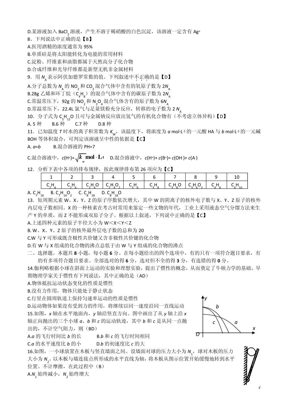 2012年全国高考理综试题及答案(新课标)_第2页