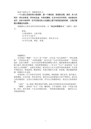 2012年南通市中考作文《就这样慢慢长大》