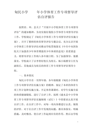 2012年小学体育工作专项督导评估自评报告1