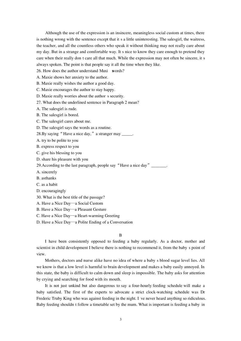 2012年广东高考英语试题与答案_第3页