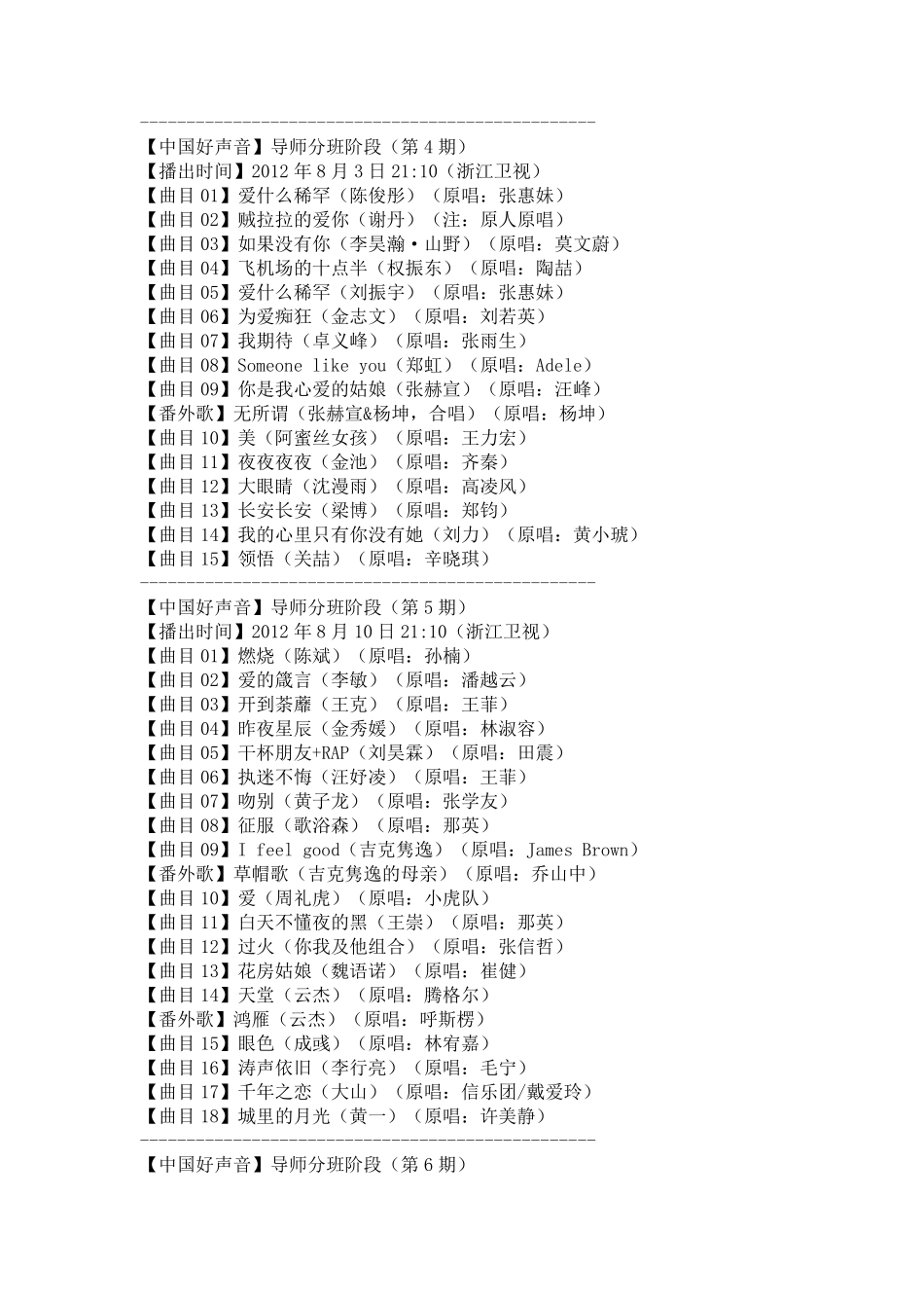 2012年度《中国好声音》第一季·完整歌单_第2页