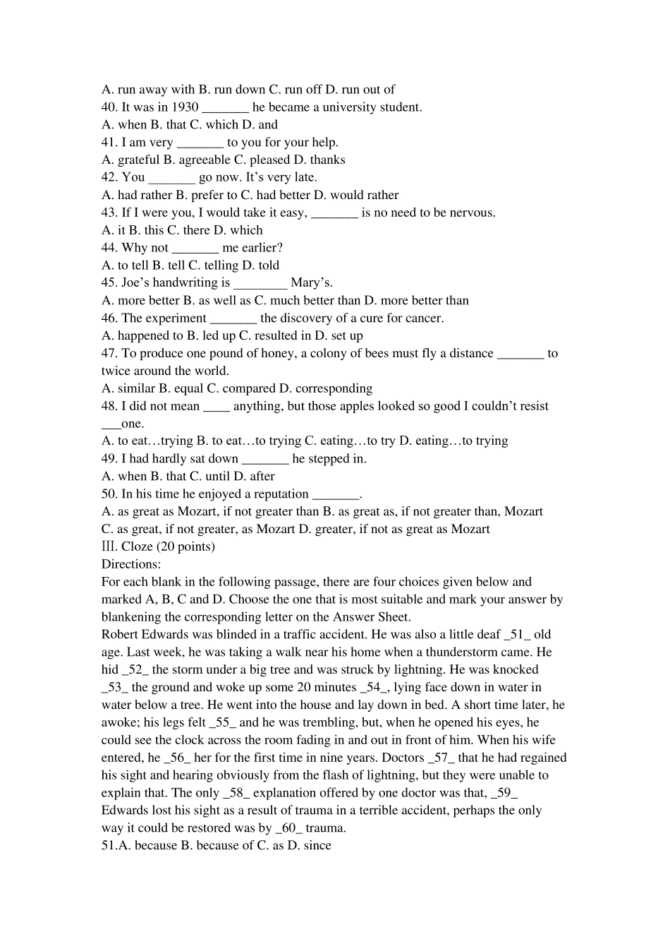 2012年成人高考高升专英语模拟试题_第3页