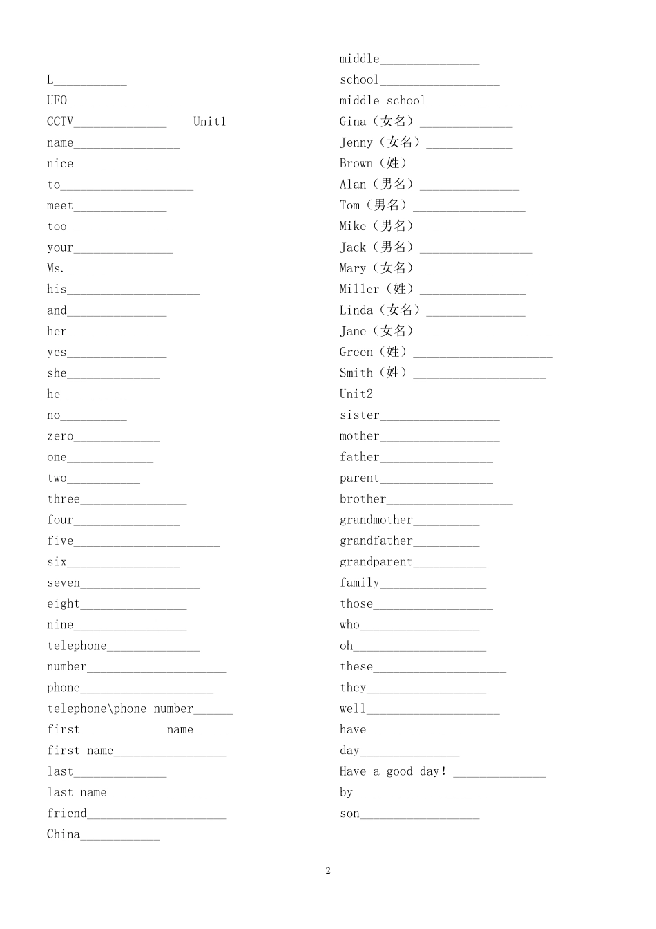2012年新版人教版七年级上英语单词表英译汉_第2页