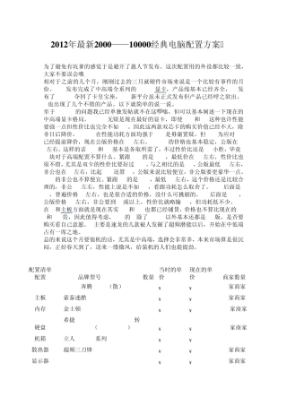 2012年最新2000——10000经典电脑配置方案