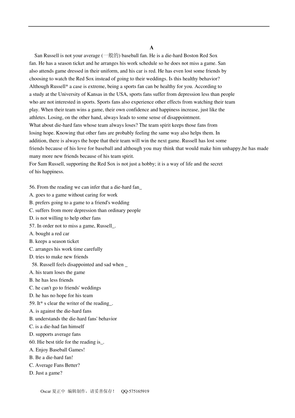 2012年武汉市初三四月调考英语试题及答案(word版)_第3页