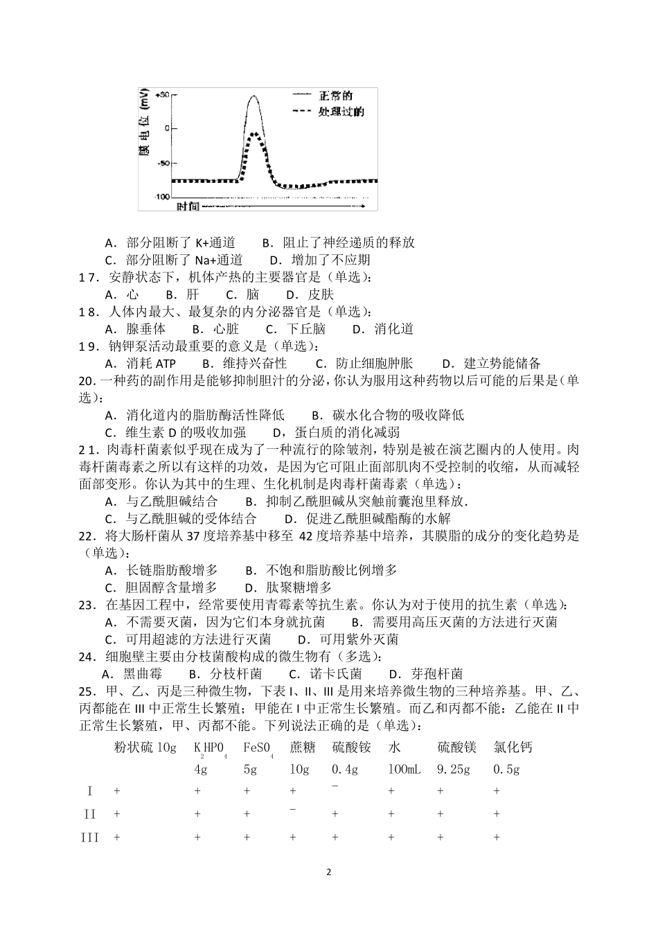 2012年江苏省中学生生物奥林匹克竞赛试题_第2页