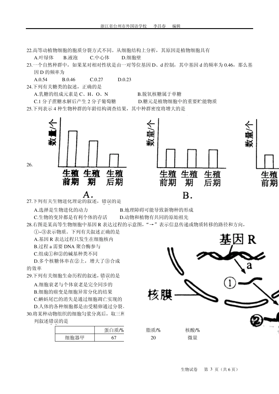 2012年浙江省普通高中会考生物_第3页