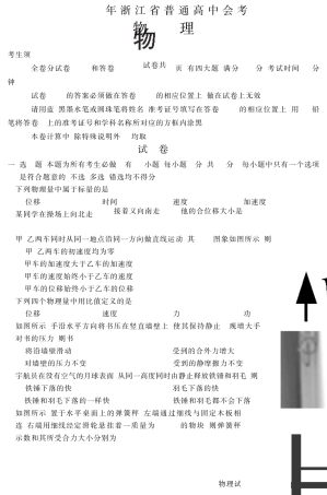 2012年浙江省高二会考物理试卷及答案