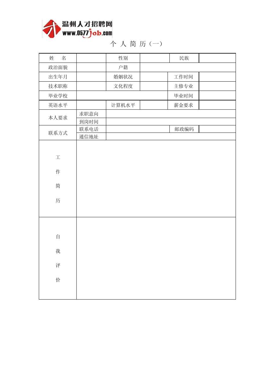 2012年空白个人简历模板集合_第1页