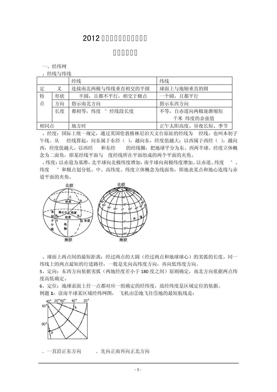 2012年高三地理复习资料：地球地图专题_第1页