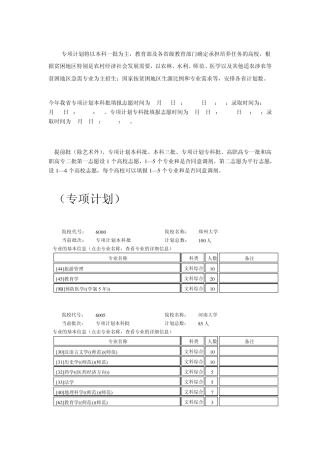 2012河南高考专项计划本科批及提前批目录(文科)