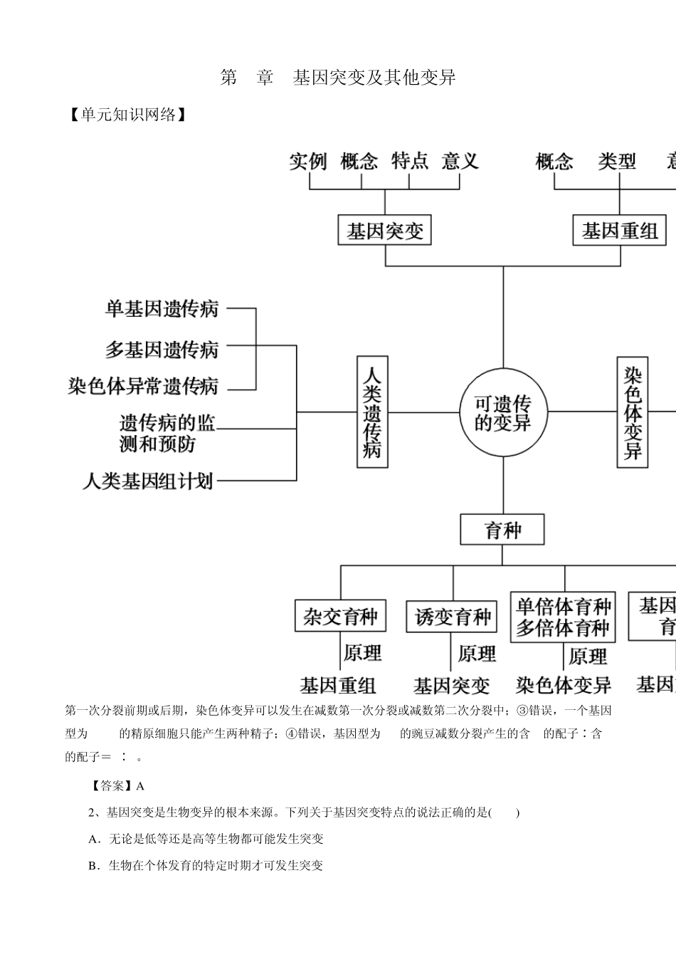 2012版生物一轮复习学案：第5章基因突变及其他变异(单元复习)(必修2)_第1页