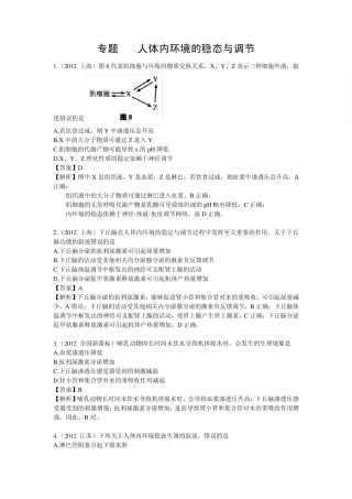 2012生物高考真题汇编6(人体内环境的稳态与调节,植物激素调节,人和高等动物的神经调节,体液调节,免疫调节)
