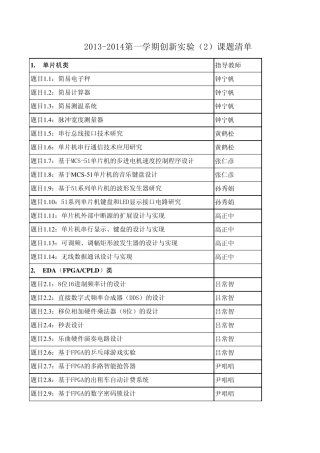 20132014第一学期创新实验课题清单