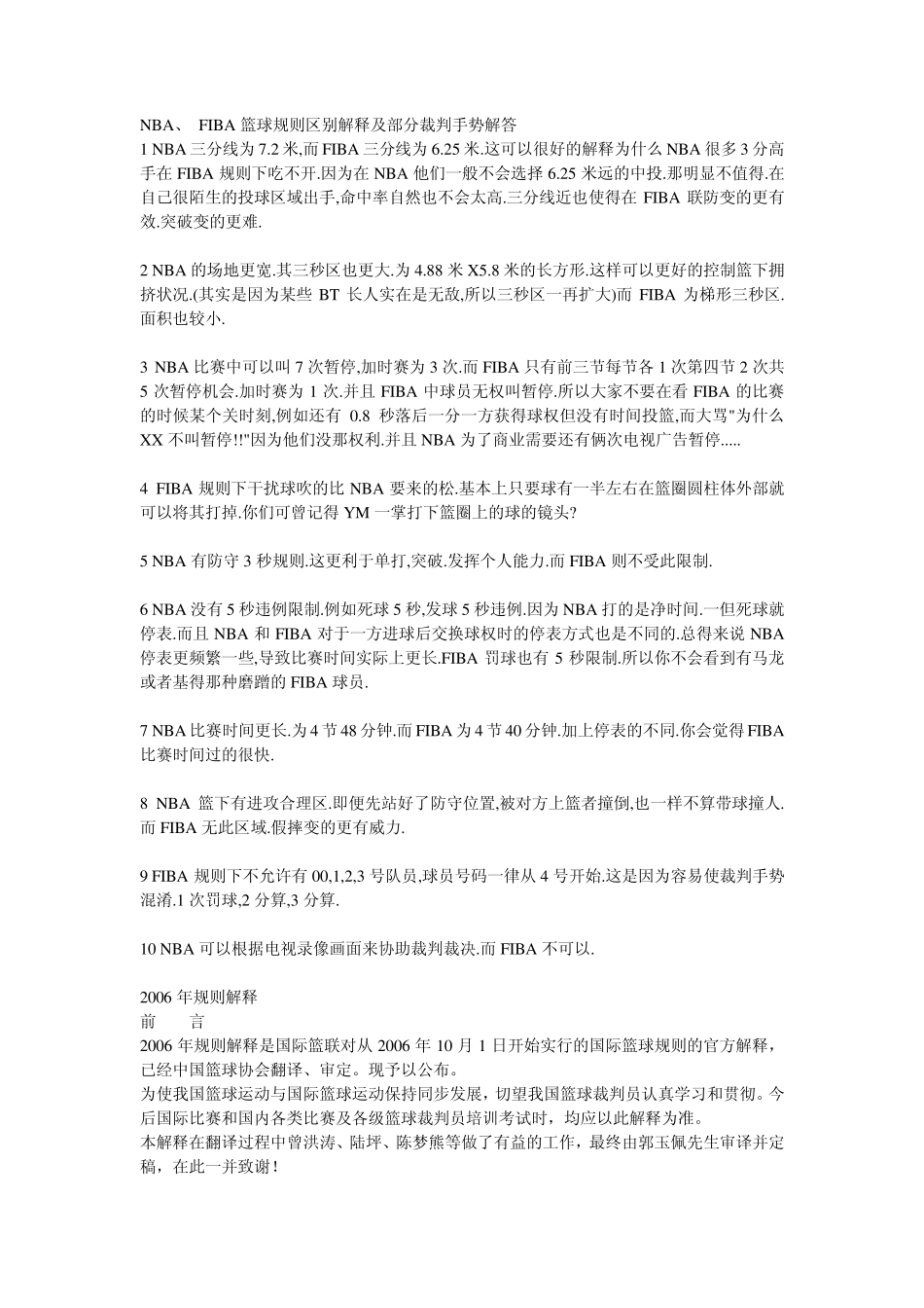 NBA、FIBA篮球规则区别解释及部分裁判手势解答_第1页