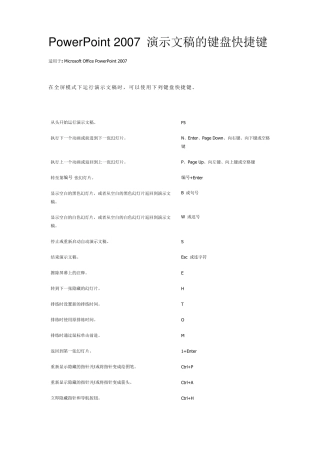 PowerPoint2007演示文稿的键盘快捷键
