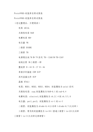 Prote99SE封装库名称对照表
