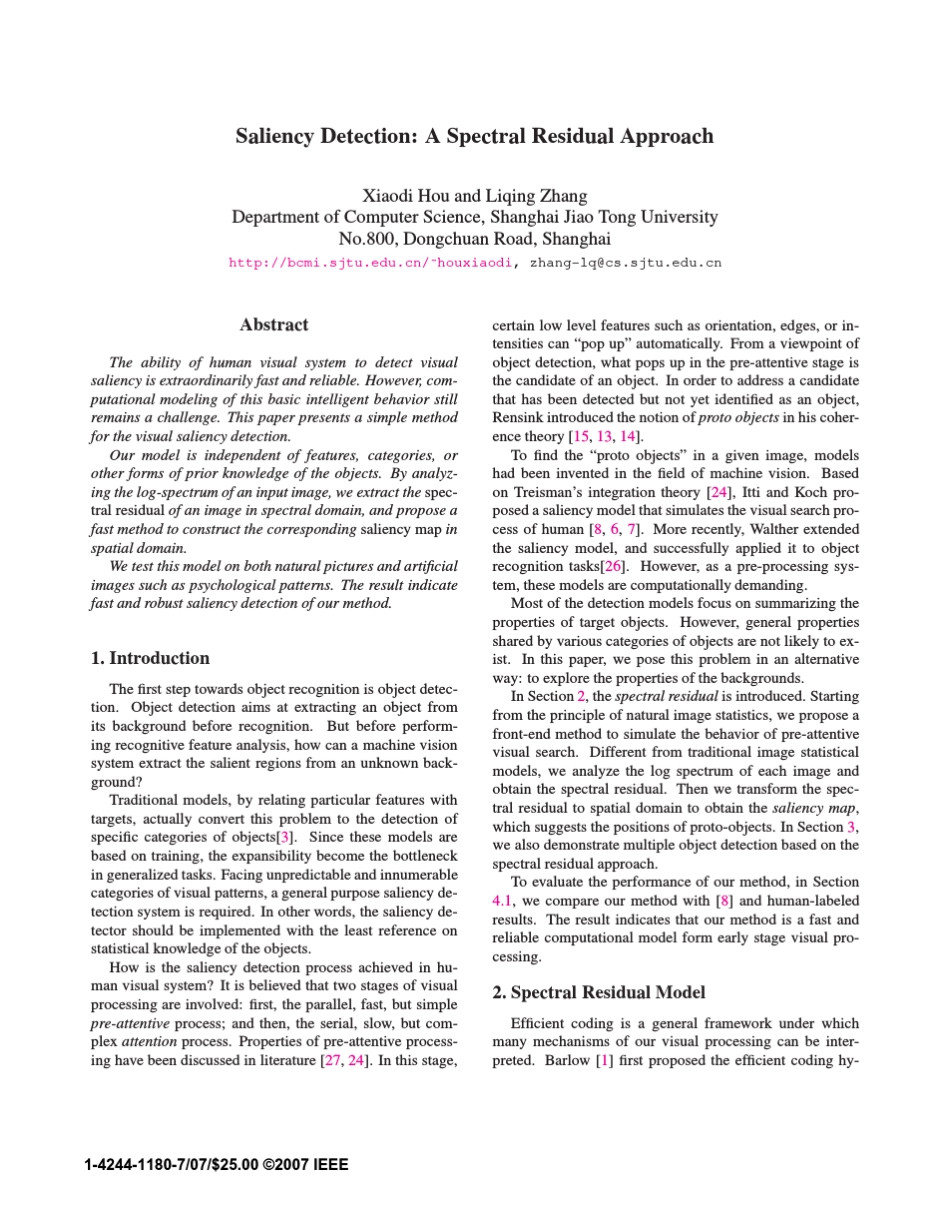 PSaliencyDetectionASpectralResidualApproach_第1页