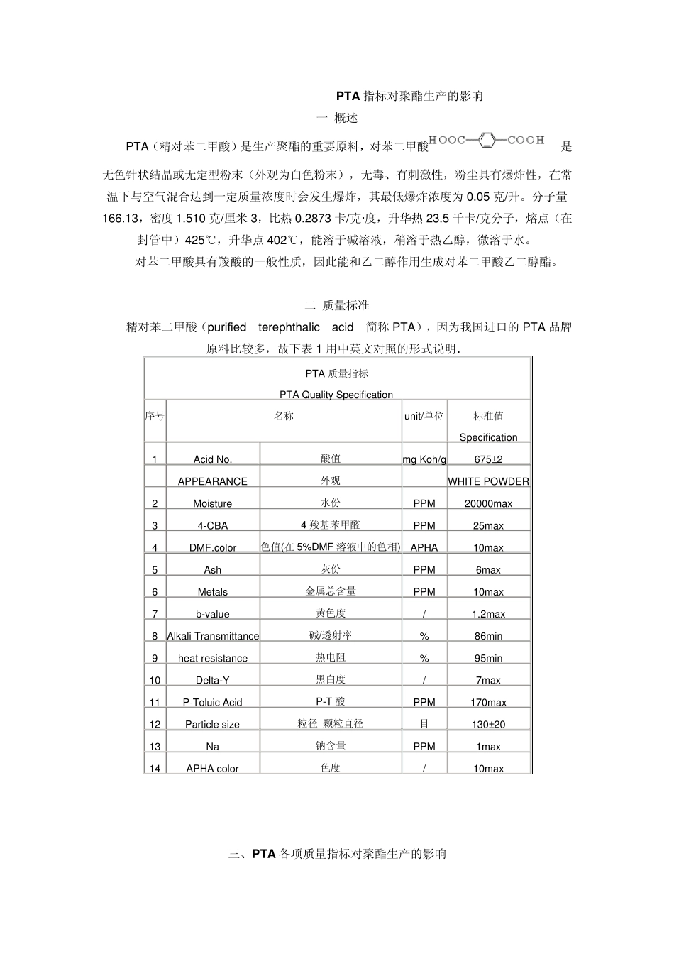 PTA指标对聚酯生产的影响_第1页