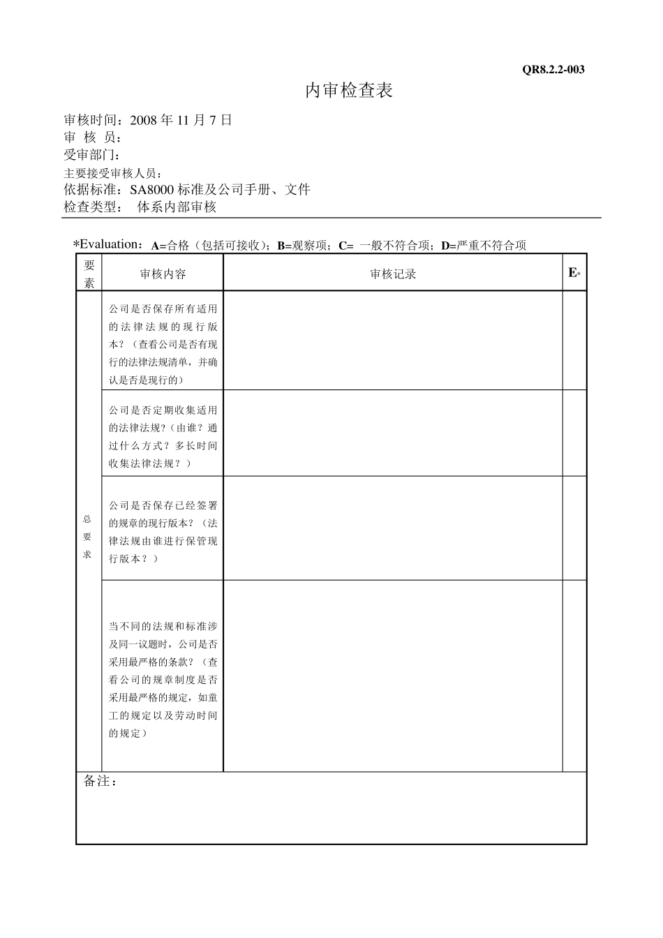 SA8000内审检查表_第1页