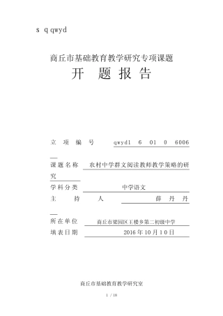 群文阅读开题报告