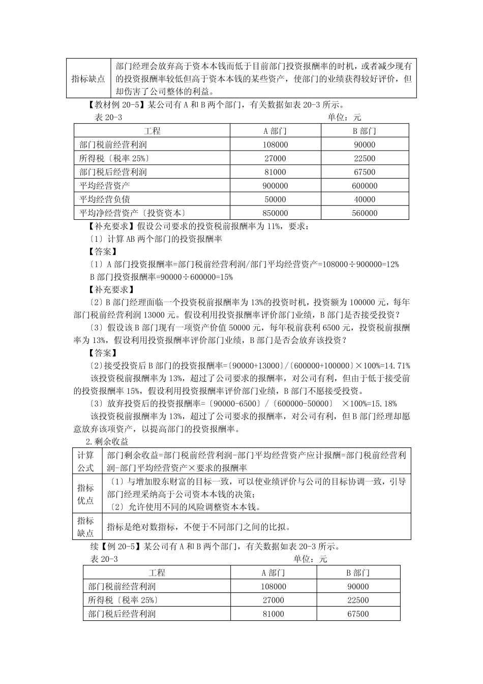 12注会财管-闫华红基础班-第二十章业绩评价(6)_第2页