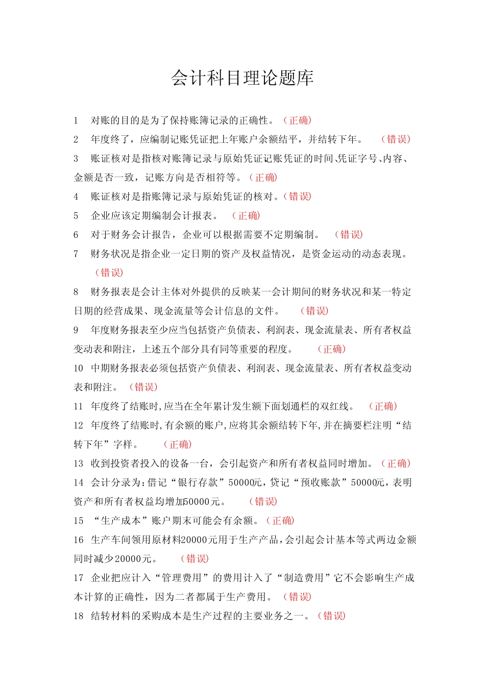 中职会计科目理论题库_第1页