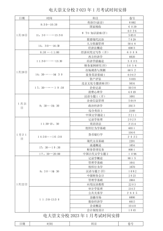 2023年电大崇文分校考试时间安排