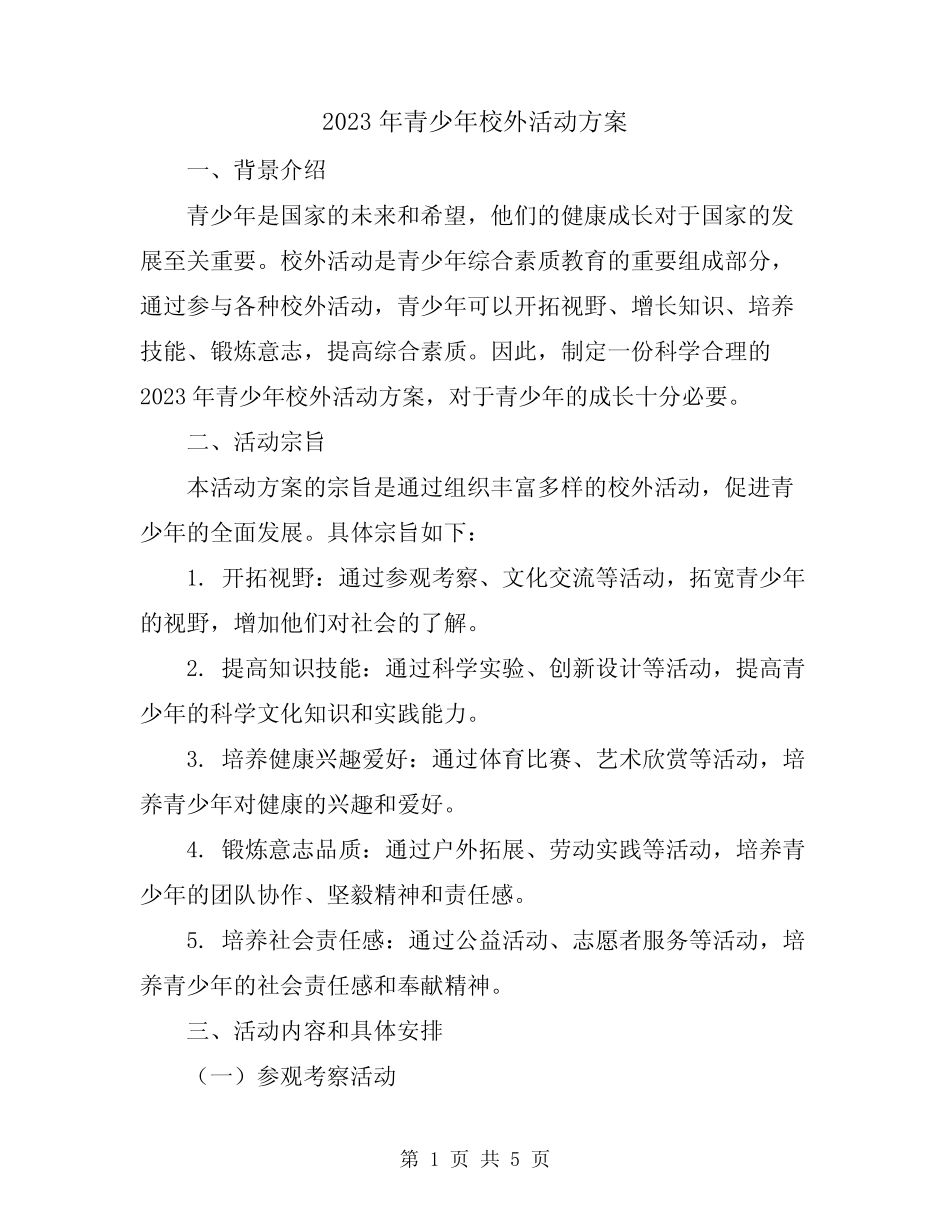 2023年青少年校外活动方案_第1页