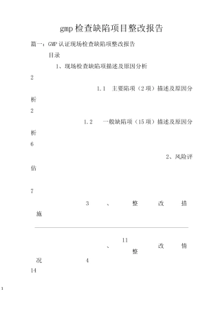 gmp检查缺陷项目整改报告
