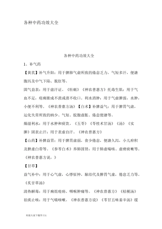 各种中药功效大全