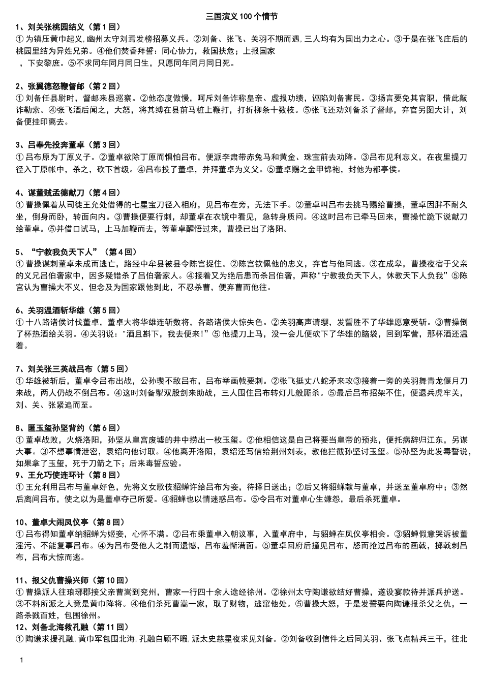 (完整版)三国演义100个经典情节_第1页