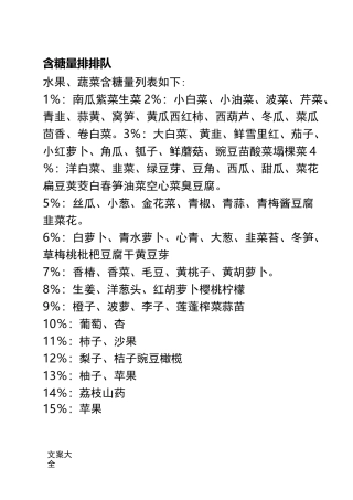 食物含糖量和糖转化率对照表