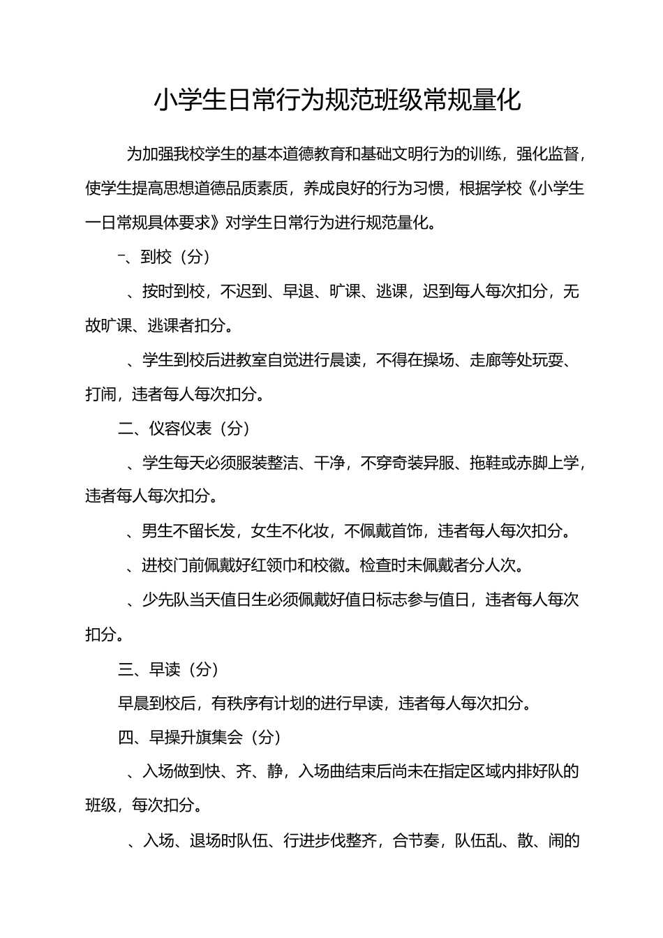 小学生日常行为规范班级量化_第1页