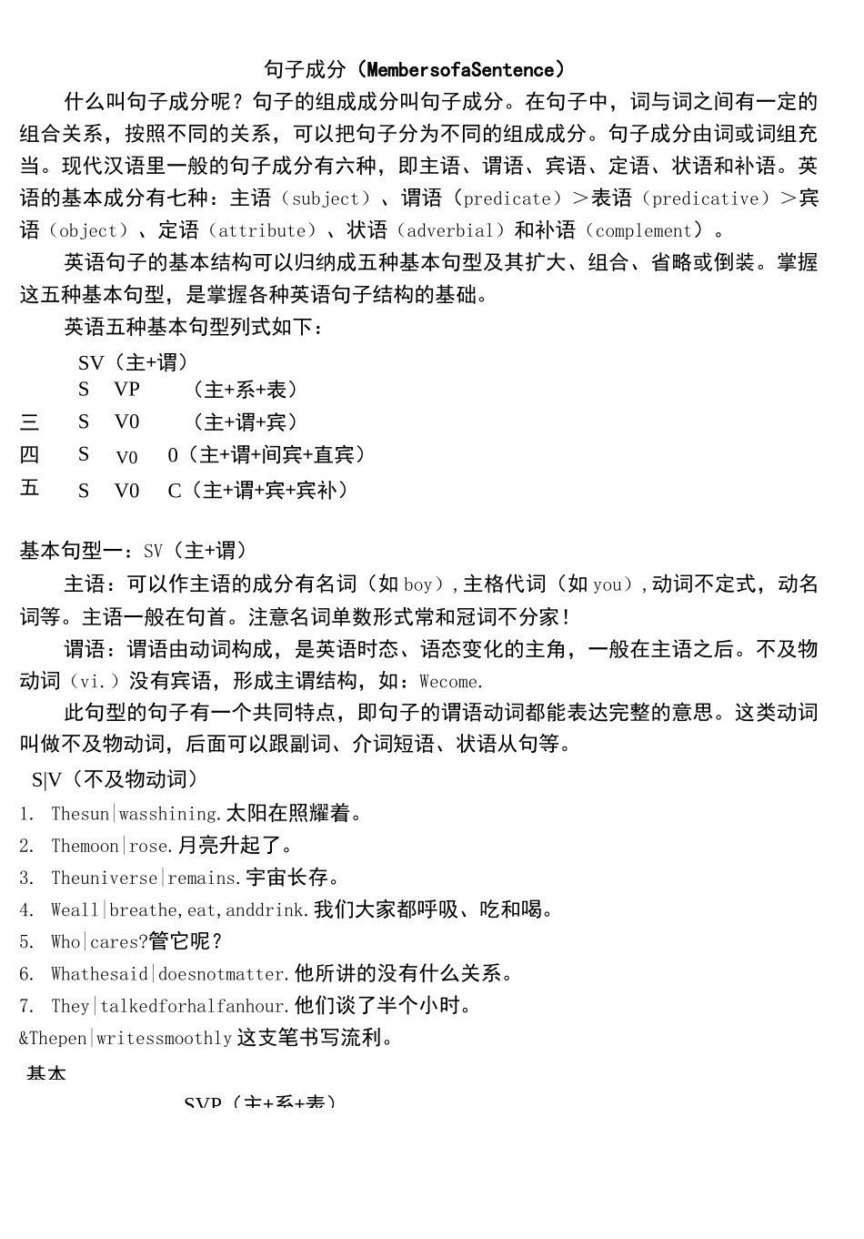 初中英语句子成分的划分及练习_第1页