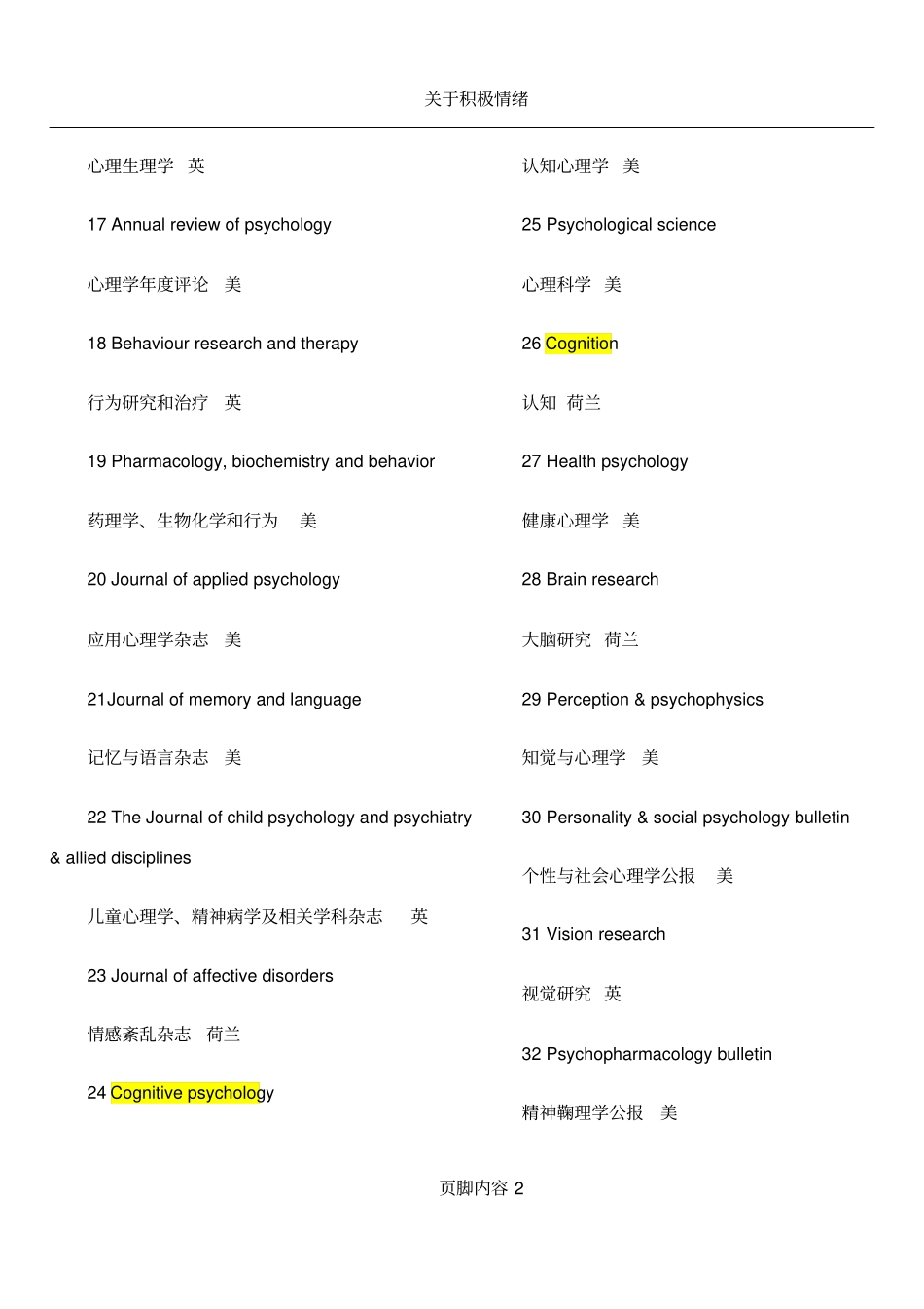 心理学核心期刊排名_第2页