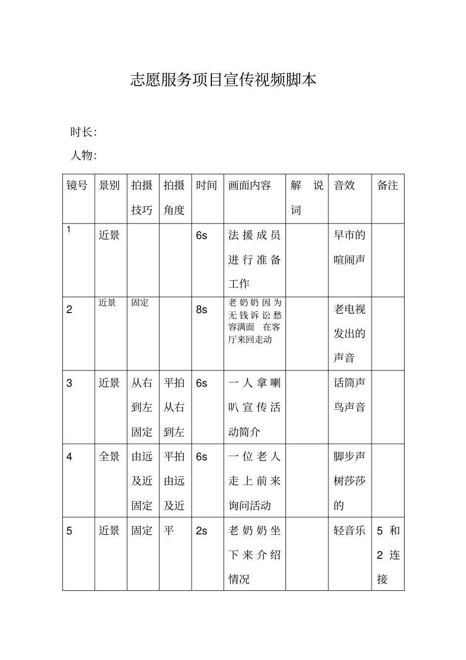 志愿服务项目视频脚本模板_第1页