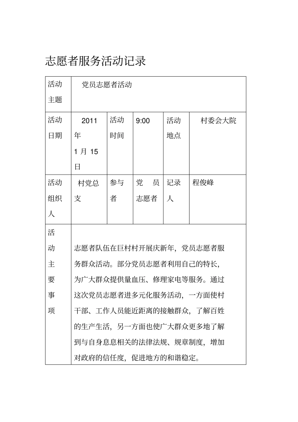志愿者服务活动记录_第1页