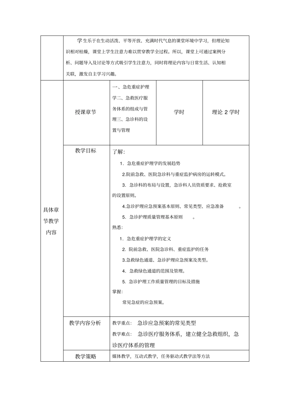 急危重症护理学教学设计_第3页