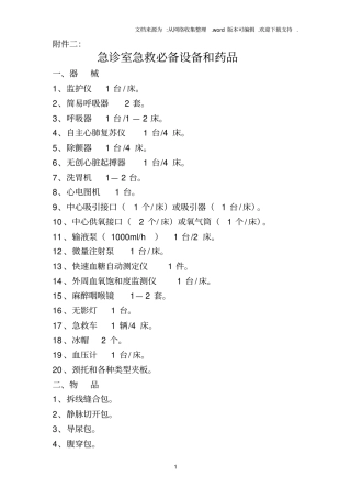 急诊室急救必备设备和药品