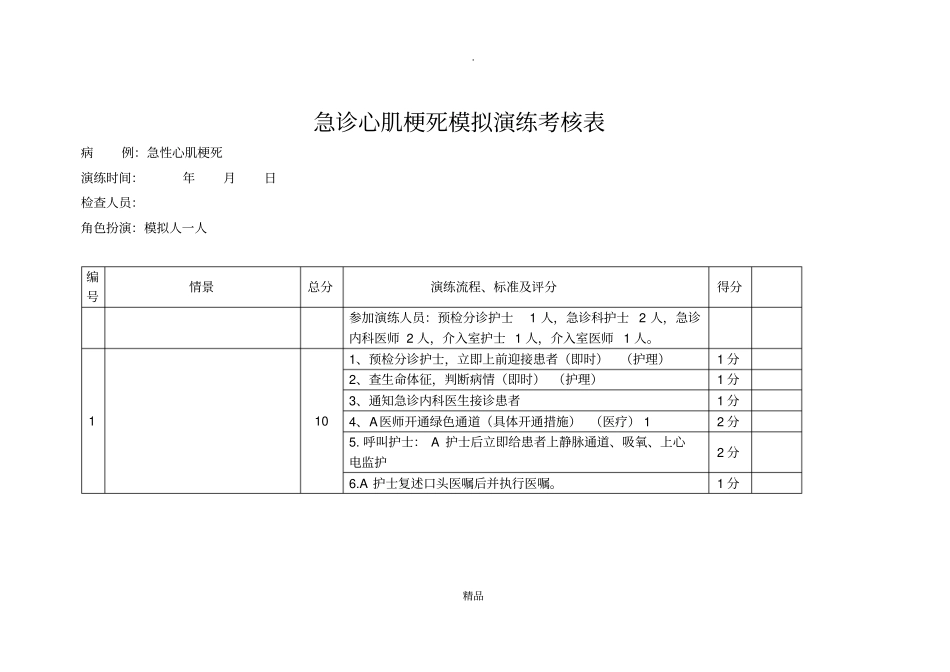 急诊心肌梗死模拟演练案例_第1页