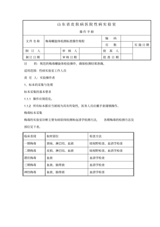 性病试验室梅毒sop