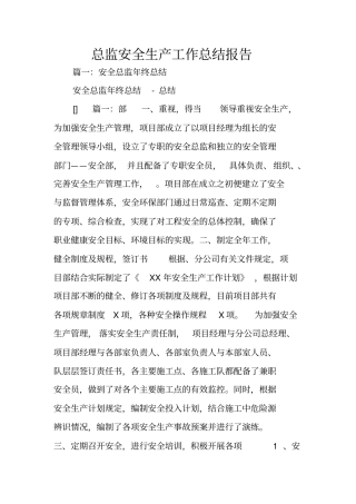 总监安全生产工作总结报告