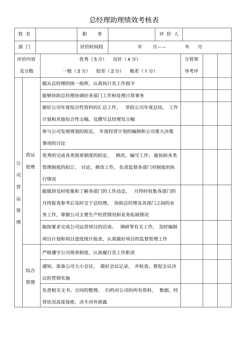 总经理助理绩效考核表_第1页