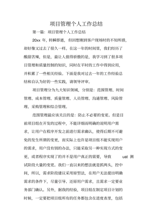 总结范文：项目管理个人工作总结
