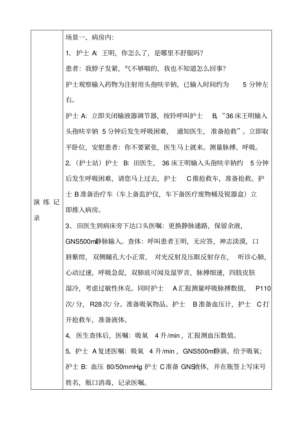 患者发生过敏性休克应急预案演练记录_第2页