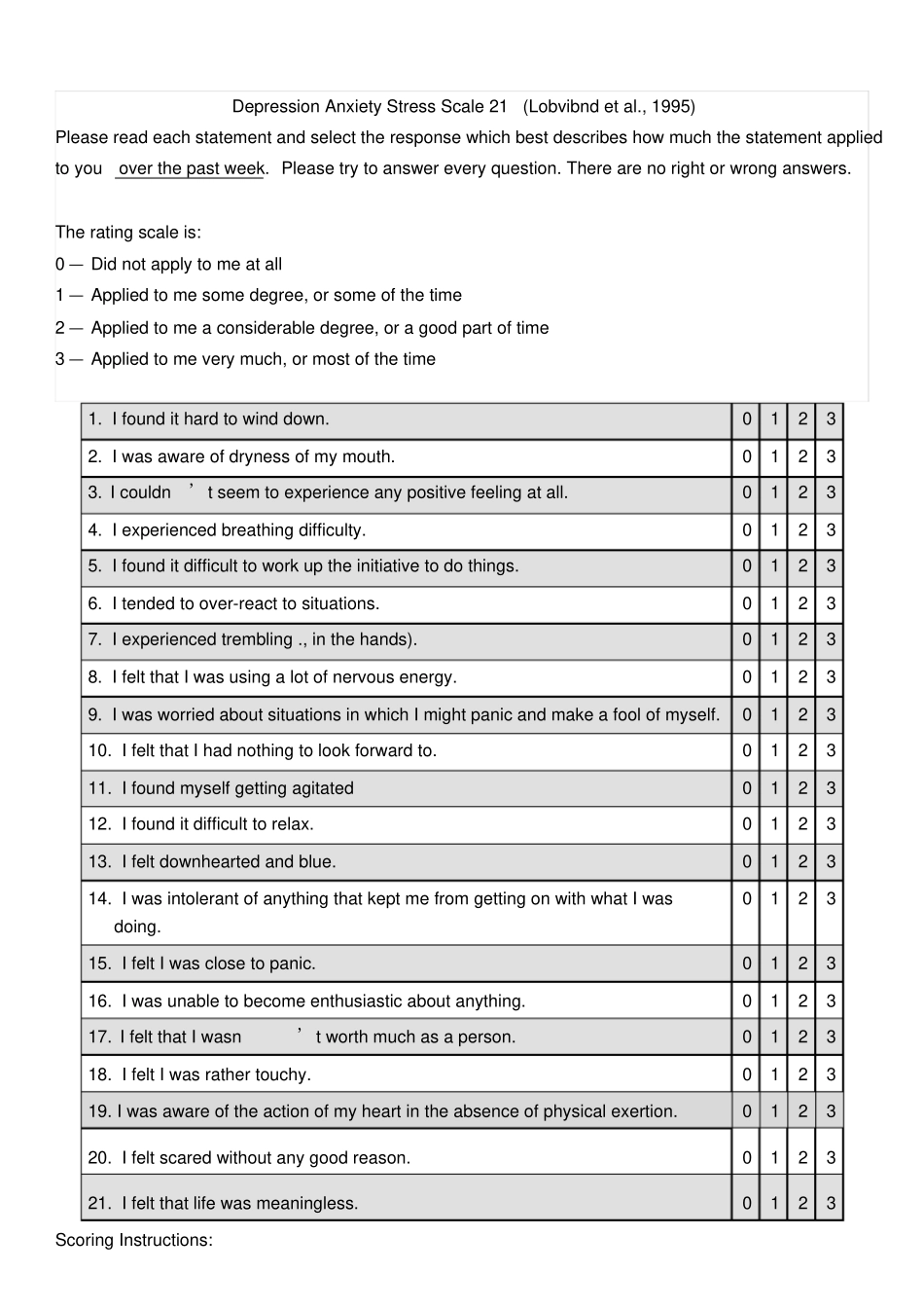 情绪自评量表DASS-21,抑郁-焦虑-压力量表_第2页