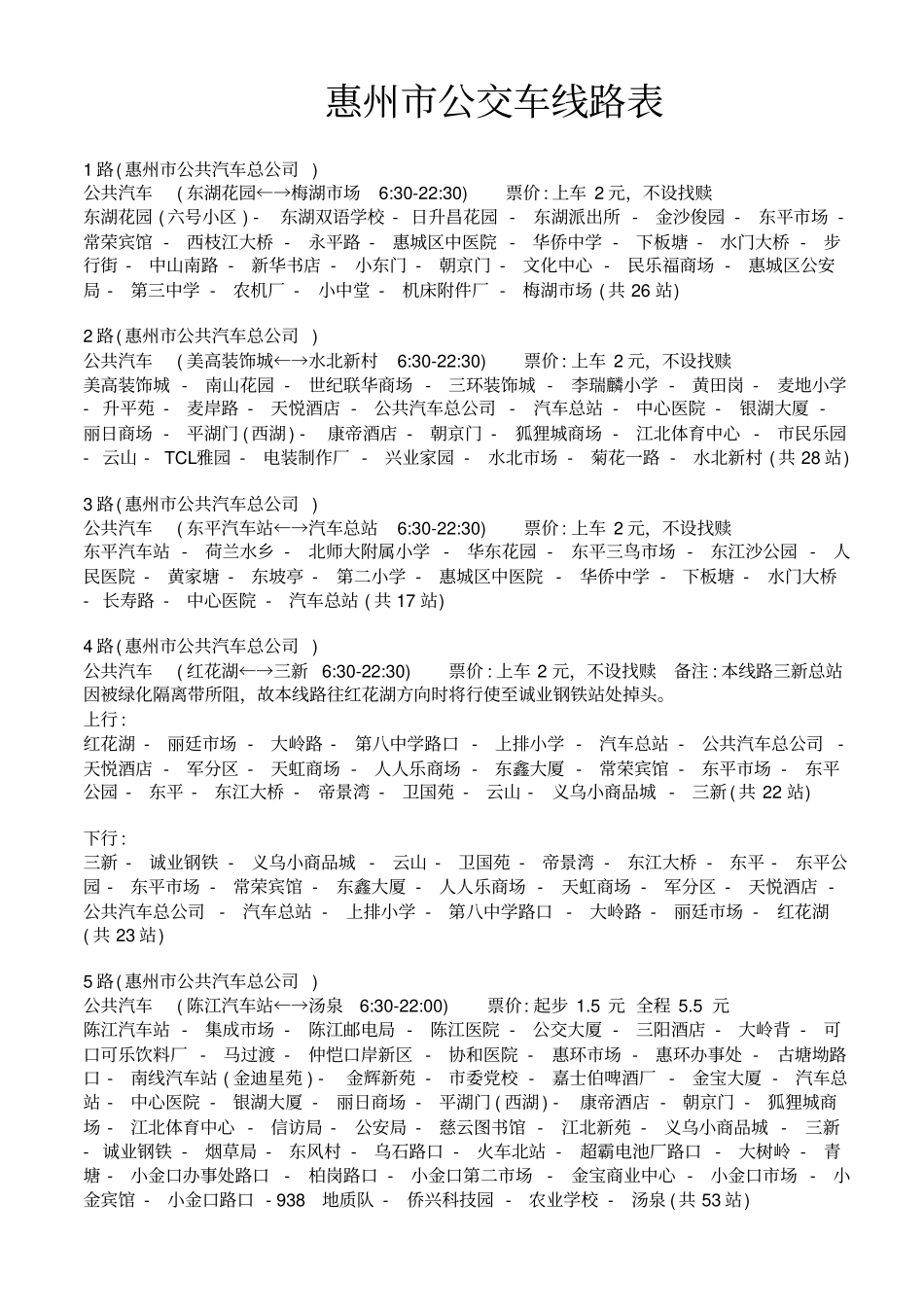 惠州公交车线路表_第1页